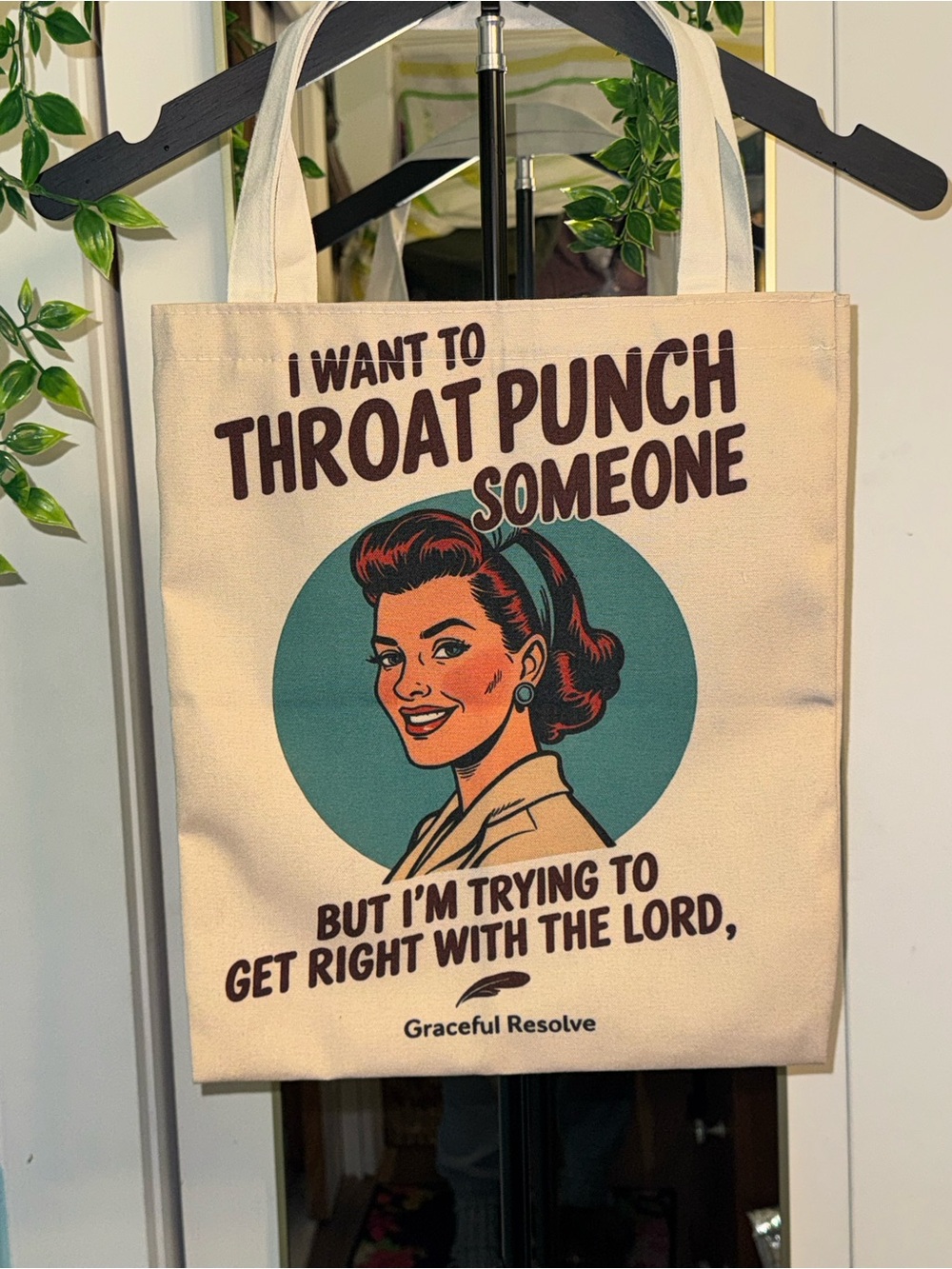 Tote Bag Throat Punch Retro Graphic Canvas Vintage Graphic Print